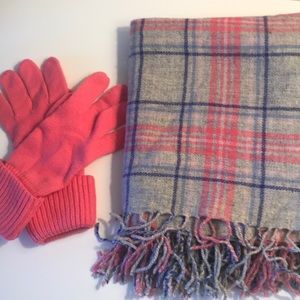 Talbots Wool Plaid Scarf and Matching Gloves